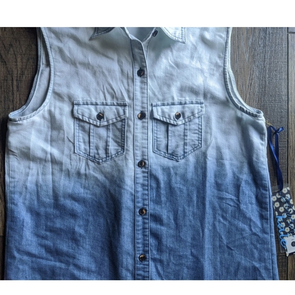 Given Kale Women's Blue Faded Collared Dress/Tunic Sleeveless Button Size Small. - Picture 5 of 12